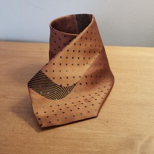 J. Ferrar Silk Tie Made in Italy Copper Bronze Tan Black Geometric Design